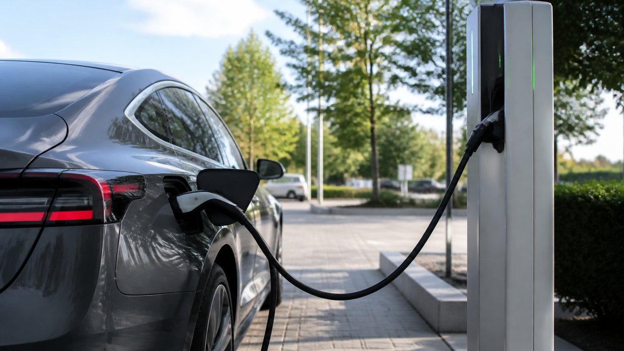 Şarj istasyonuna takılmış elektrikli otomobil