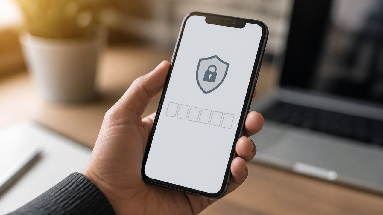 İki adımlı doğrulama ekranı açık akıllı telefonu tutan el